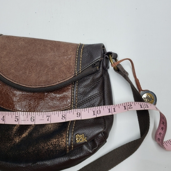 The Sak Deena Leather Crossbody Hobo Bag Foldover Multi Texture Shimmer - Picture 11 of 16